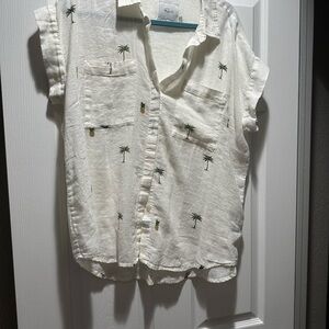 Rails Ivory Shirt with Palm Tree Print